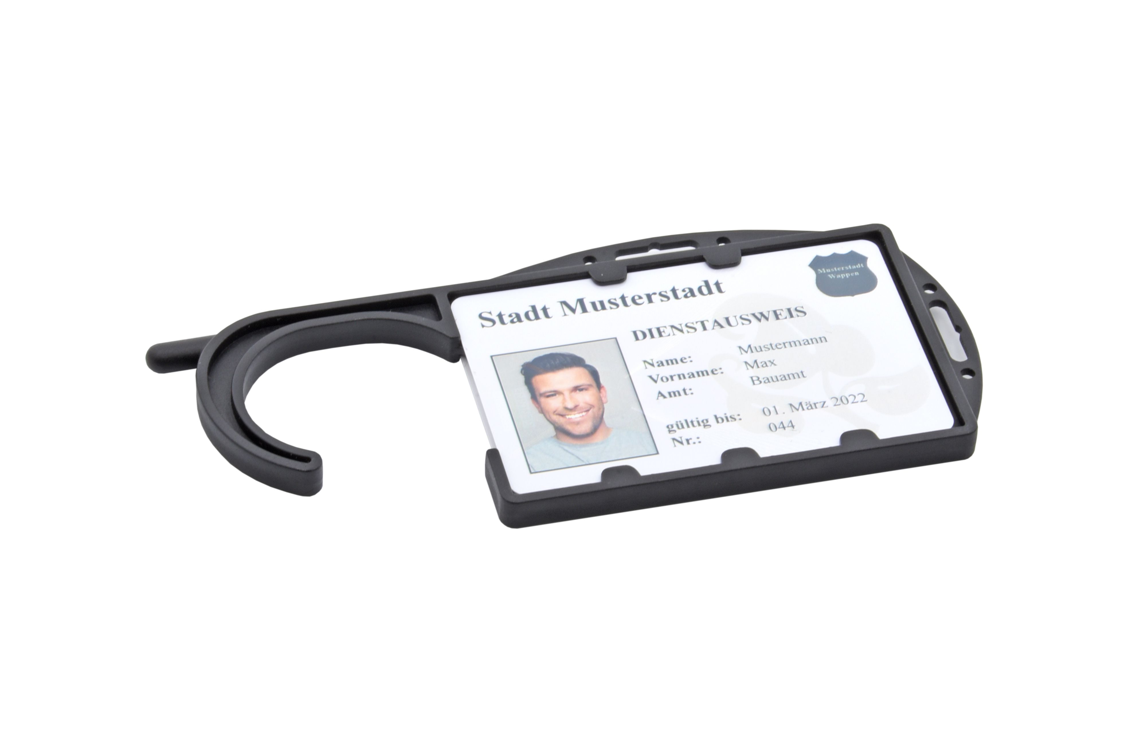 ID Ausweissysteme Tür-Kartenhalter schwarz zur kontaktlosen Bedienung von Türen und Eingebefeldern