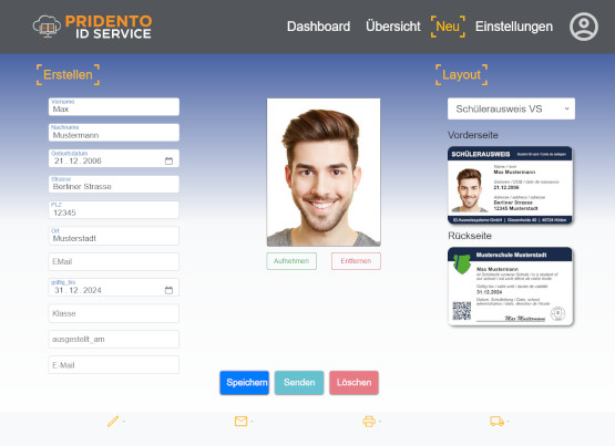 Ausweissoftware Pridento iD - für das Drucken von Ausweisen im Kreditkartenformat oder das Versenden als digitale Wallet-Datei